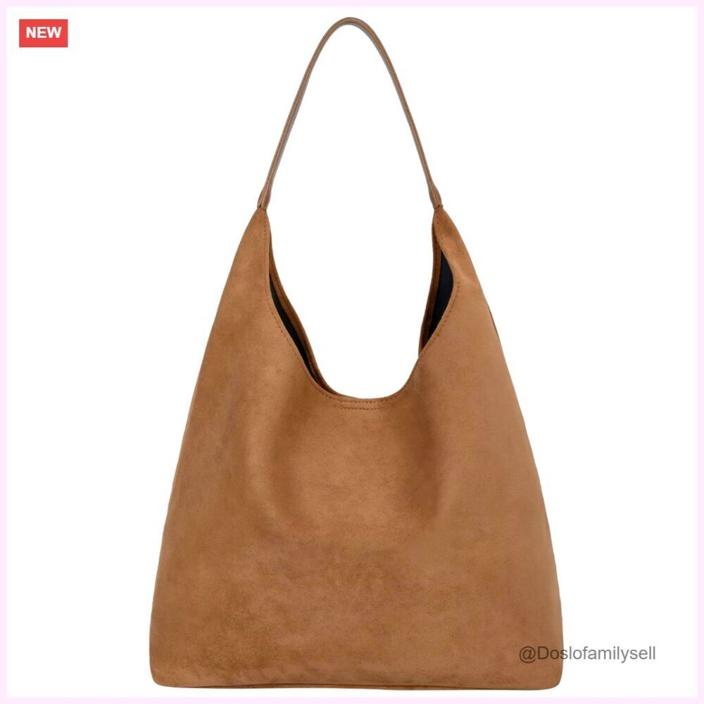 Suede Hobo Tote Bag Slouchy Shoulder Bag Soft Leather Handbag Minimal Chic